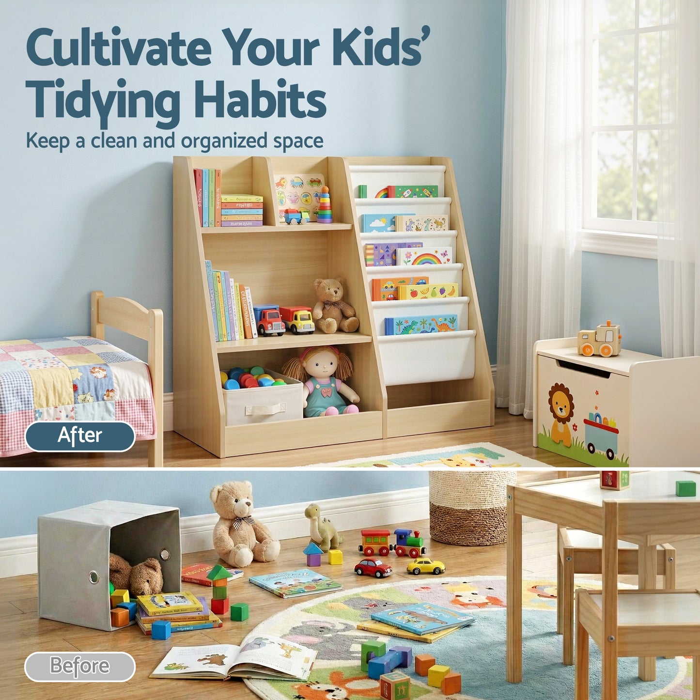 Keezi Kids Bookshelf Wood Bookcase Children Storage Rack Display Shelves Holder