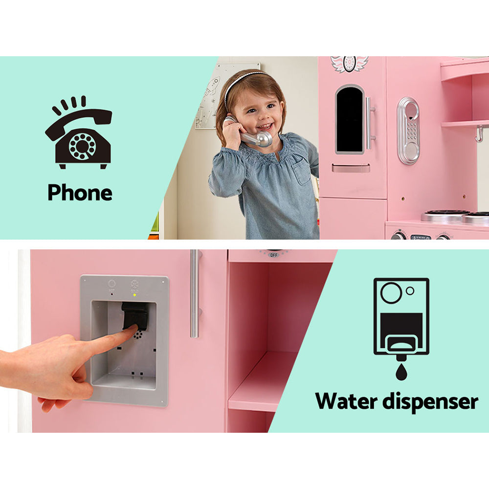 Wooden Kitchen Play Set – Pink Pretend Play Kitchen with Water Dispenser