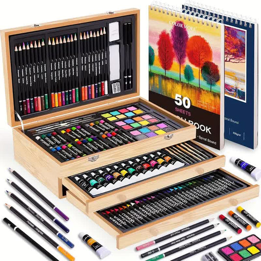 Wood color 175-Piece Deluxe Art Set – Professional Painting Kit
