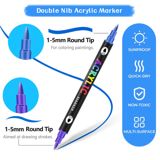 36-Pack Dual-Tip Acrylic Paint Markers - 72 Vibrant Colours Set