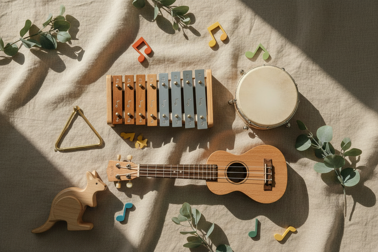 Music and movement toys for kids in Australia with playful instruments, rhythm toys and creative my little wallaby