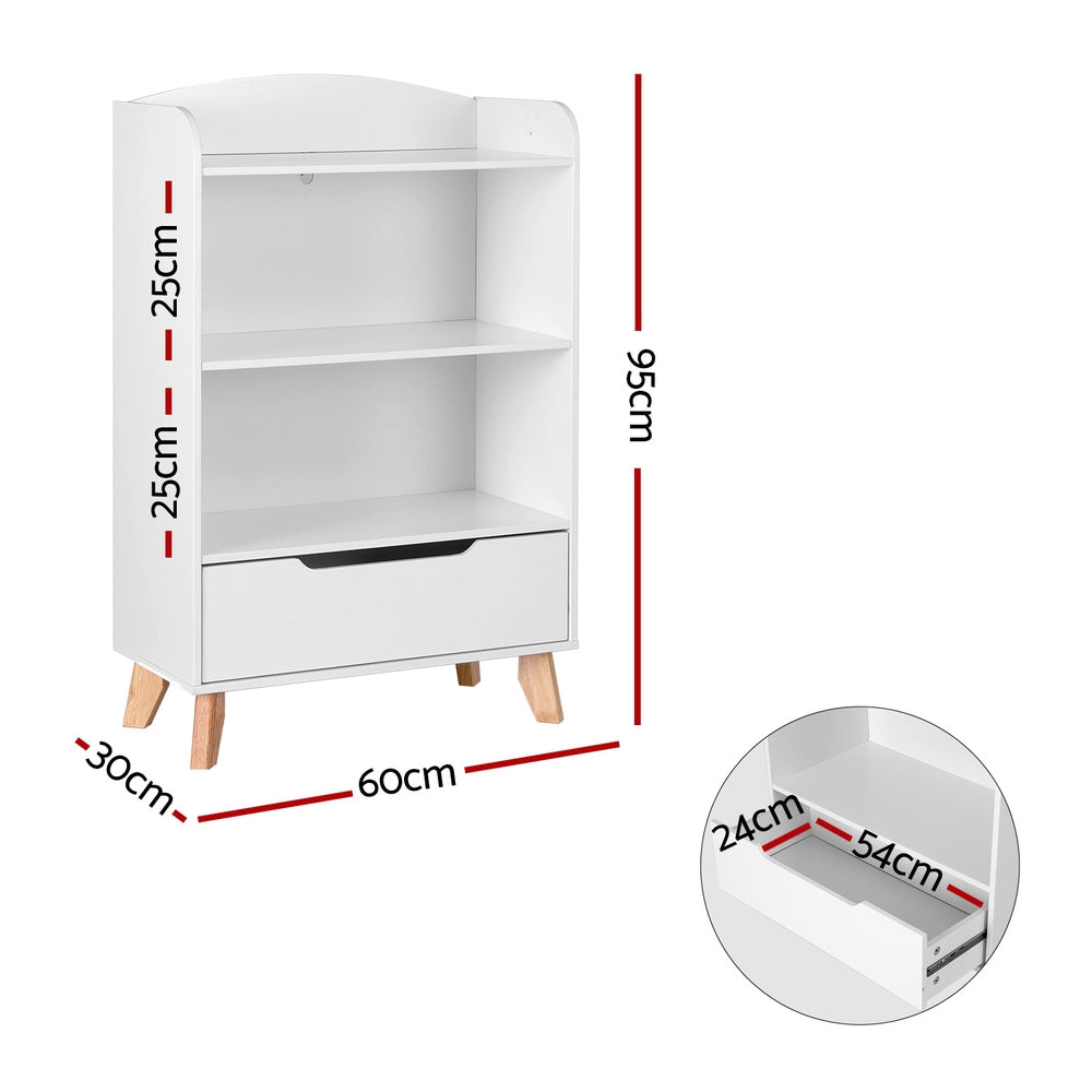 Keezi Kids 3-Tier Bookshelf with Drawer – White