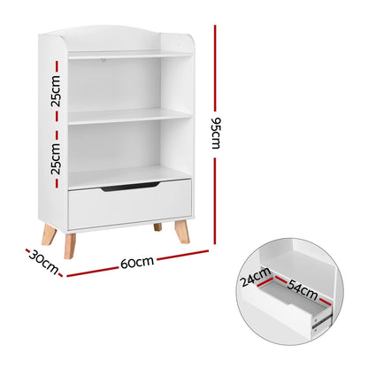Keezi Kids 3-Tier Bookshelf with Drawer – White