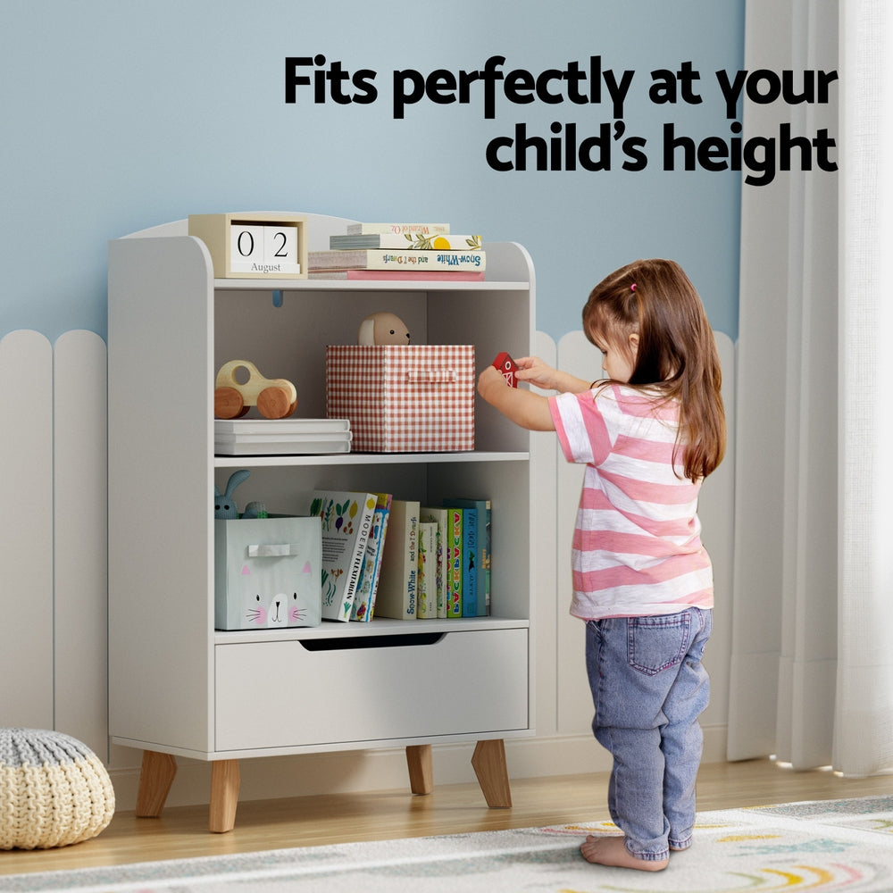 Keezi Kids 3-Tier Bookshelf with Drawer – White