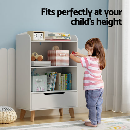 Keezi Kids 3-Tier Bookshelf with Drawer – White