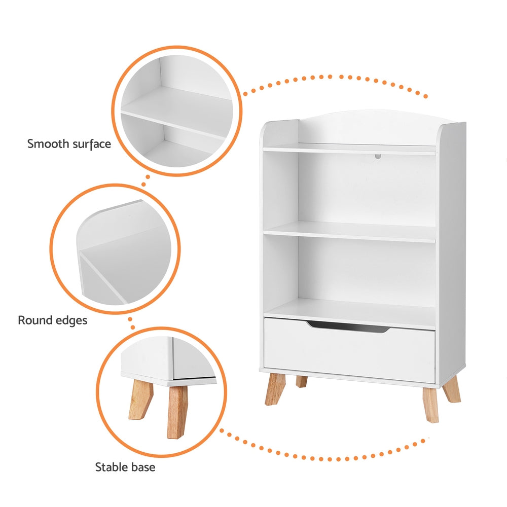 Keezi Kids 3-Tier Bookshelf with Drawer – White