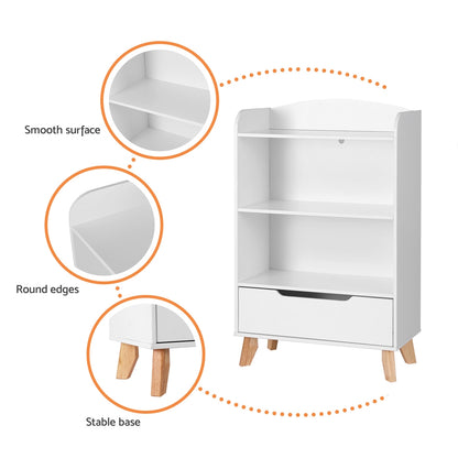 Keezi Kids 3-Tier Bookshelf with Drawer – White