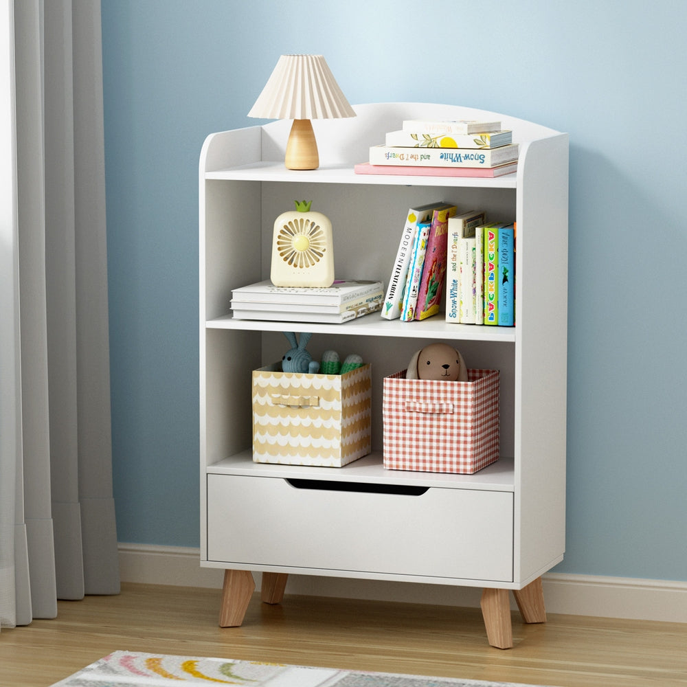 Keezi Kids 3-Tier Bookshelf with Drawer – White