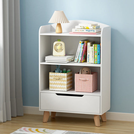 Keezi Kids 3-Tier Bookshelf with Drawer – White