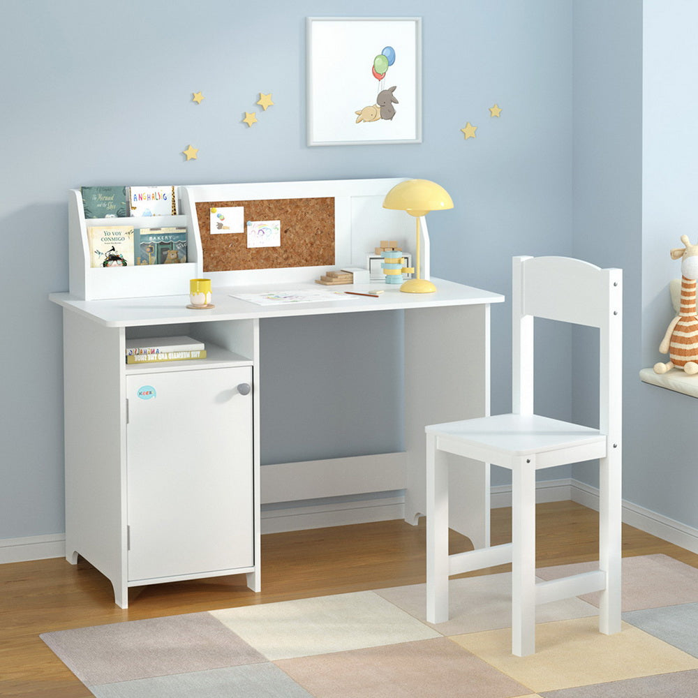 Keezi Kids Study Table and Chair Set with Storage Cabinet