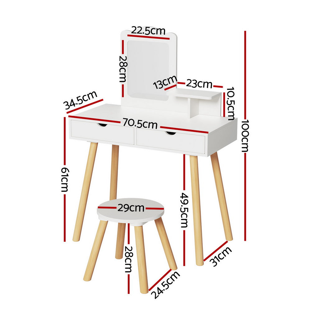 Keezi Kids Vanity Dressing Table and Chair Set with Mirror & Drawers