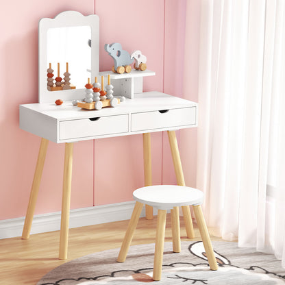 Keezi Kids Vanity Dressing Table and Chair Set with Mirror & Drawers