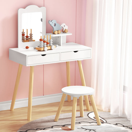 Keezi Kids Vanity Dressing Table and Chair Set with Mirror & Drawers