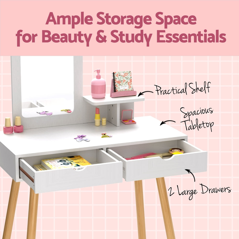 Keezi Kids Vanity Dressing Table and Chair Set with Mirror & Drawers