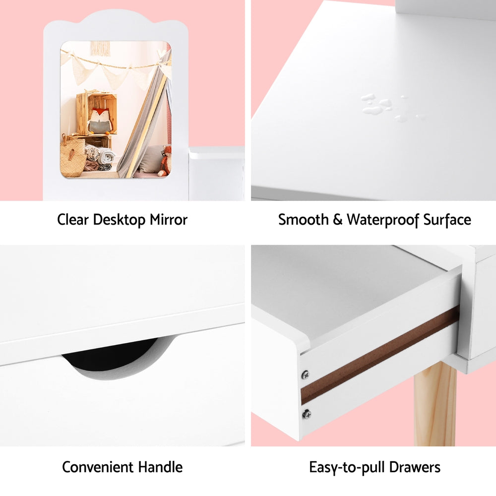 Keezi Kids Vanity Dressing Table and Chair Set with Mirror & Drawers