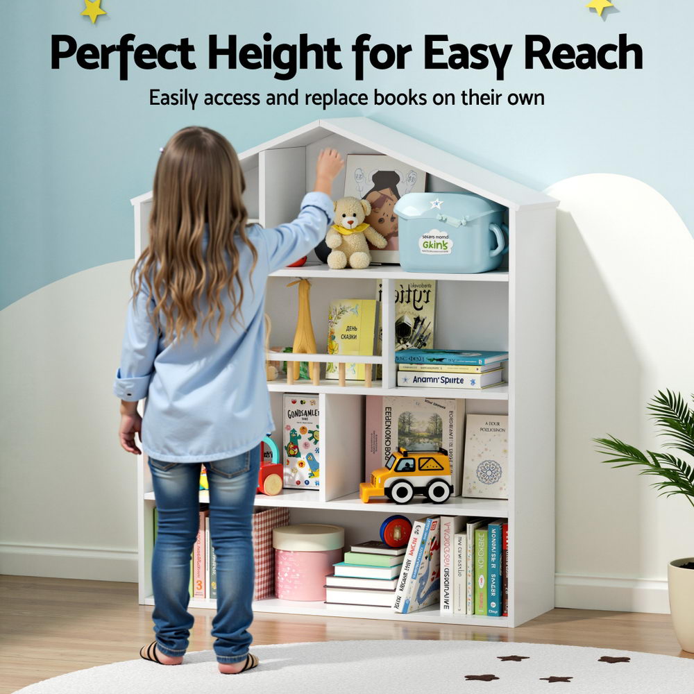 Keezi 4-Tier House Kids Bookshelf – White