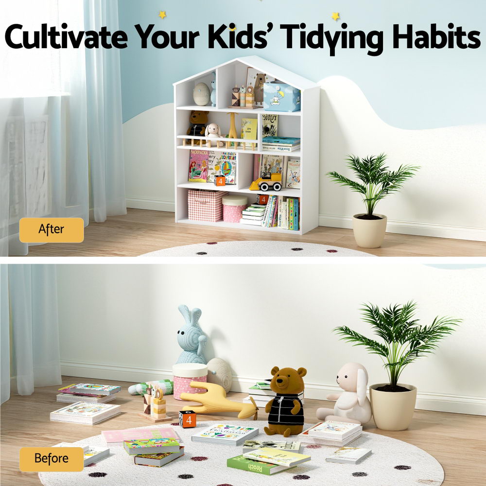 Keezi 4-Tier House Kids Bookshelf – White