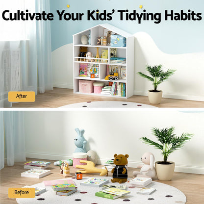 Keezi 4-Tier House Kids Bookshelf – White