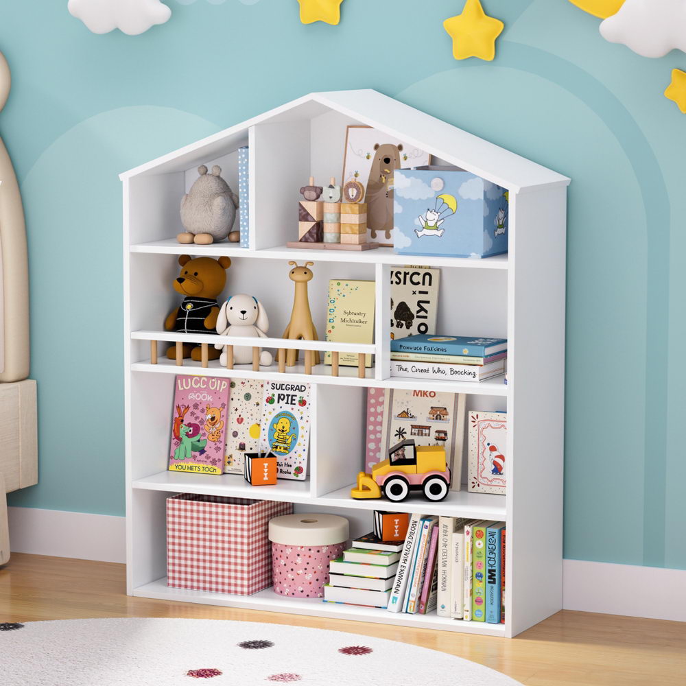 Keezi 4-Tier House Kids Bookshelf – White