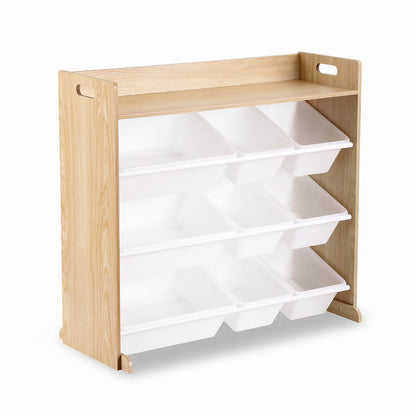 Keezi Kids Toy Storage Organiser with 9 Bins – White & Wooden