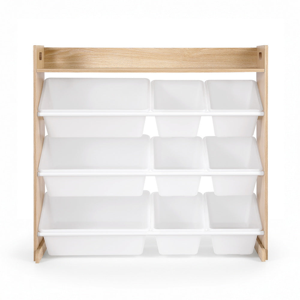 Keezi Kids Toy Storage Organiser with 9 Bins – White & Wooden
