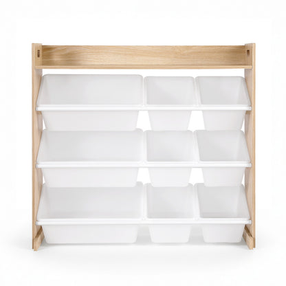 Keezi Kids Toy Storage Organiser with 9 Bins – White & Wooden