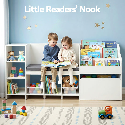 Keezi Kids Bookshelf with Sling Pouches and Storage Drawer