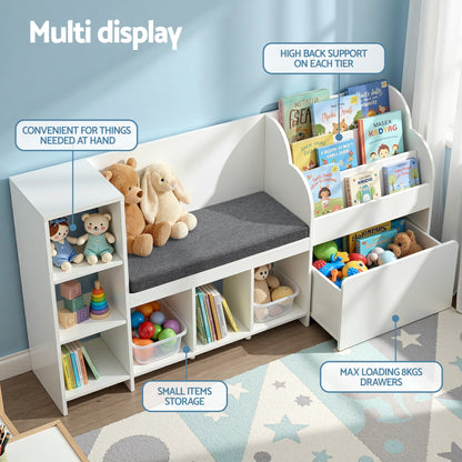 Keezi Kids Bookshelf with Sling Pouches and Storage Drawer