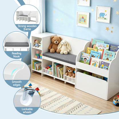 Keezi Kids Bookshelf with Sling Pouches and Storage Drawer