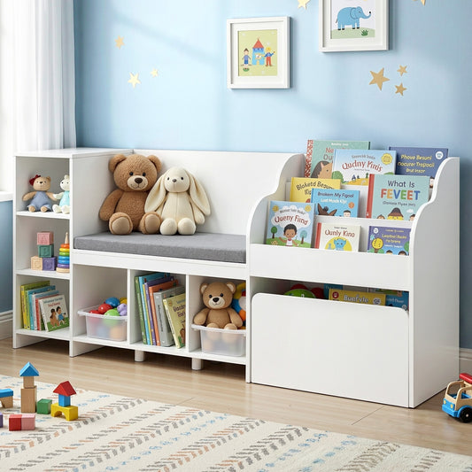 Keezi Kids Bookshelf with Sling Pouches and Storage Drawer