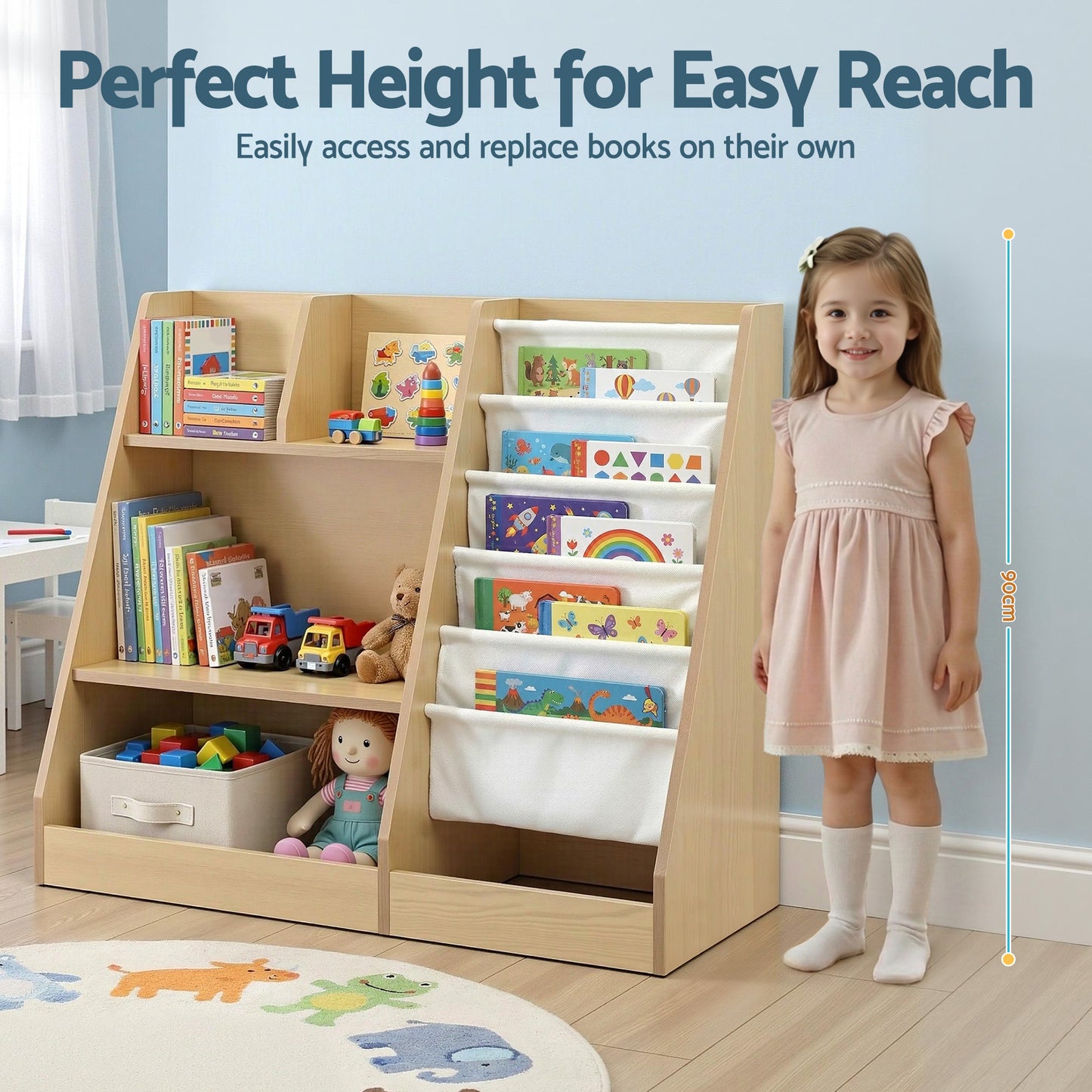 Keezi Kids Bookshelf Wood Bookcase Children Storage Rack Display Shelves Holder