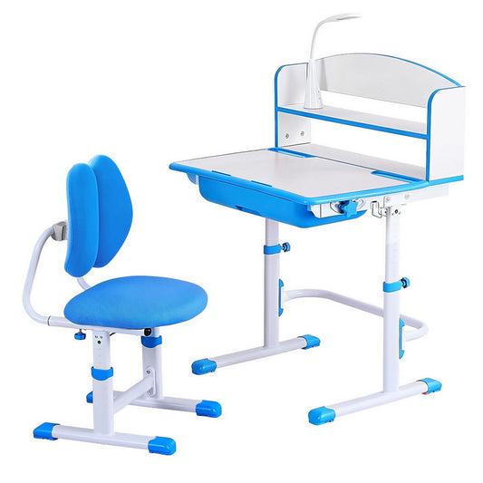 Keezi Adjustable Kids Study Desk and Chair Set with LED Lamp – Blue