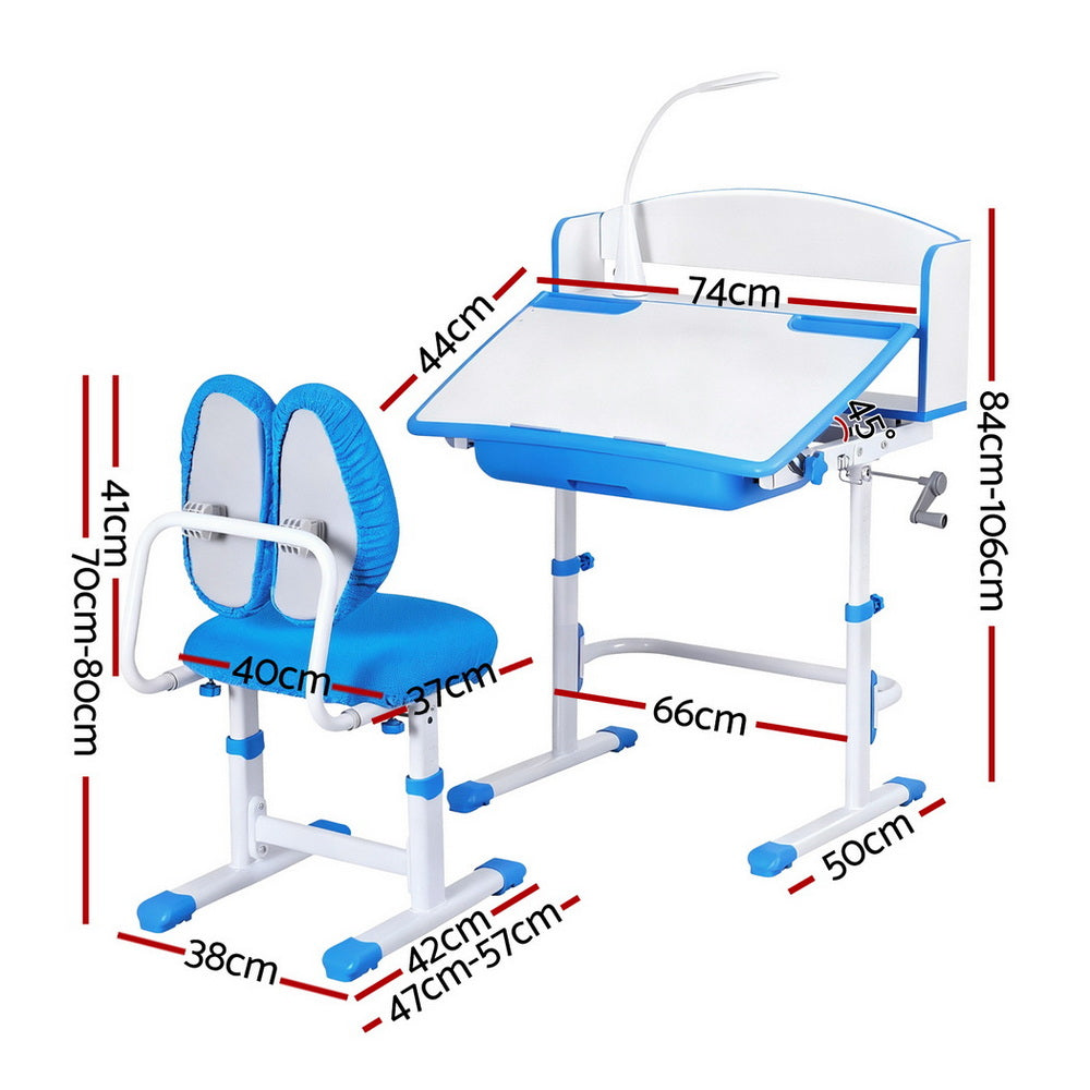 Keezi Adjustable Kids Study Desk and Chair Set with LED Lamp – Blue