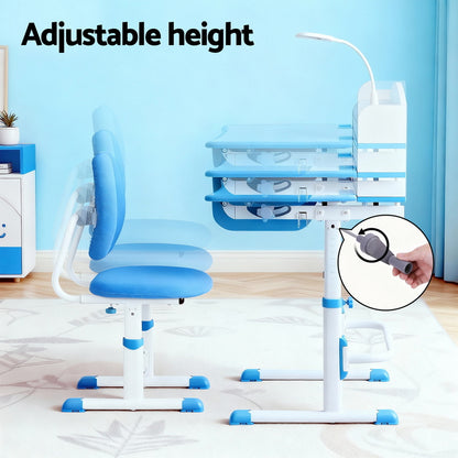 Keezi Adjustable Kids Study Desk and Chair Set with LED Lamp – Blue