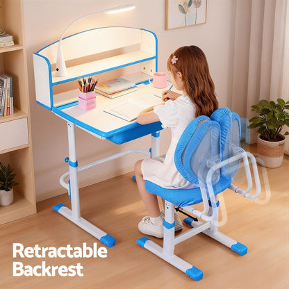Keezi Adjustable Kids Study Desk and Chair Set with LED Lamp – Blue