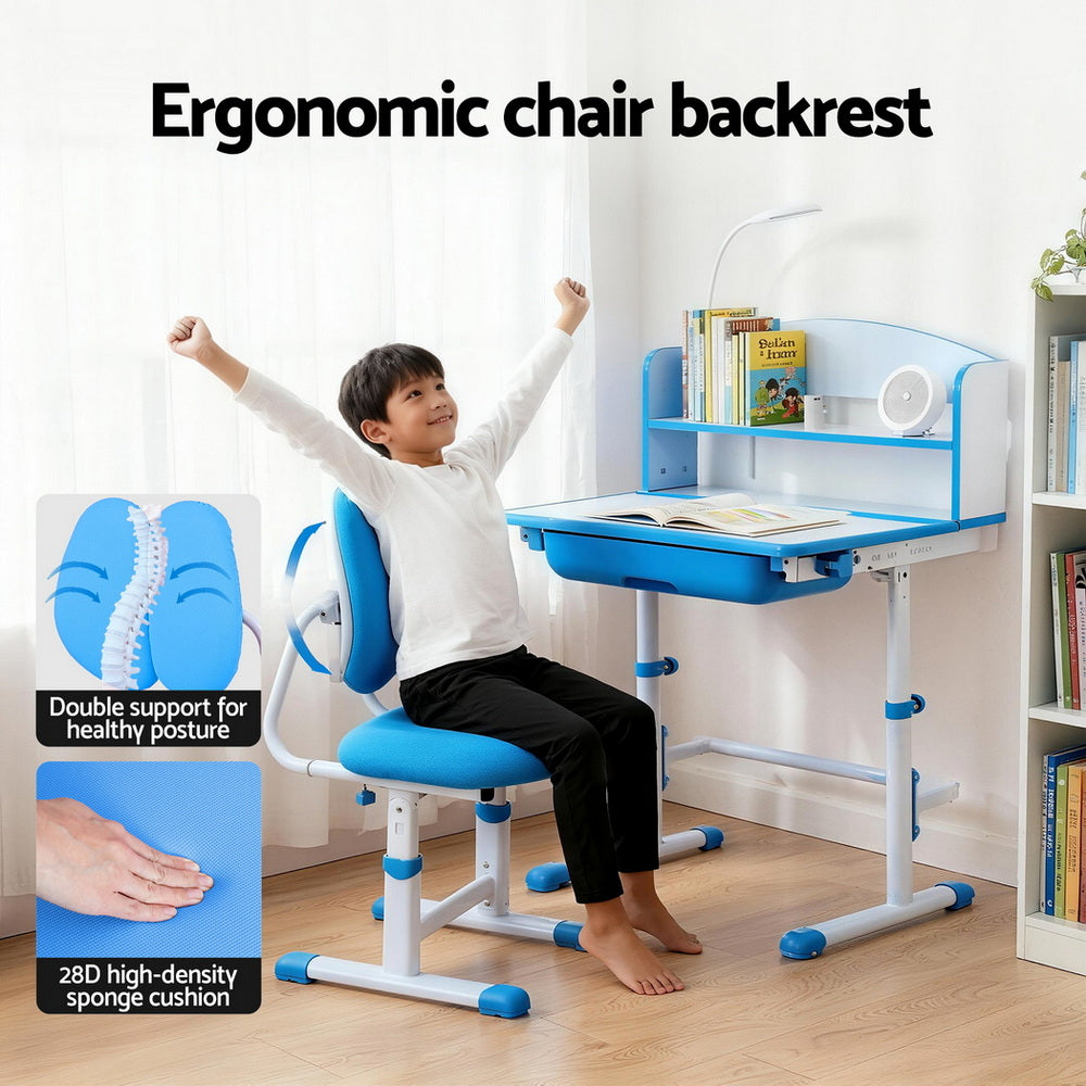 Keezi Adjustable Kids Study Desk and Chair Set with LED Lamp – Blue