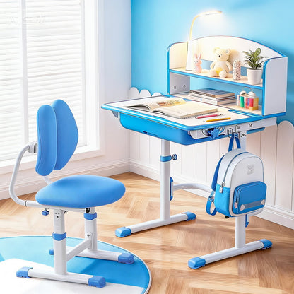 Keezi Adjustable Kids Study Desk and Chair Set with LED Lamp – Blue