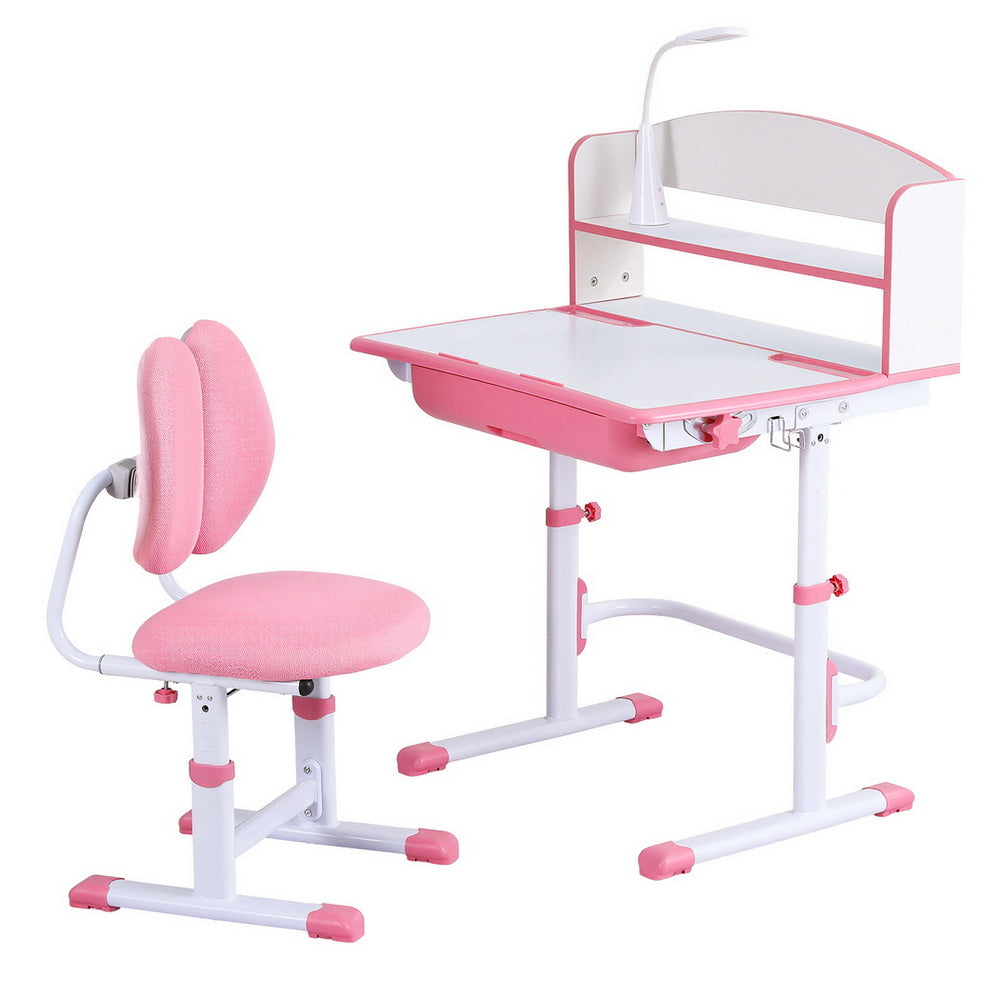 Keezi Adjustable Kids Study Desk and Chair Set with LED Lamp – Pink