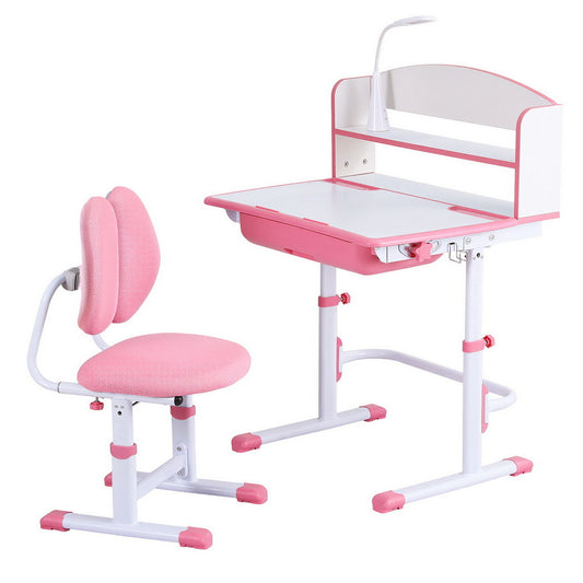 Keezi Adjustable Kids Study Desk and Chair Set with LED Lamp – Pink
