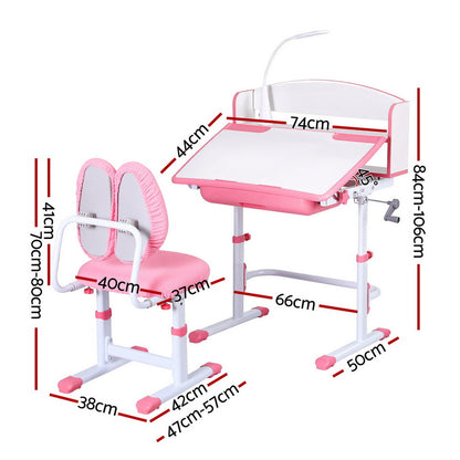 Keezi Adjustable Kids Study Desk and Chair Set with LED Lamp – Pink