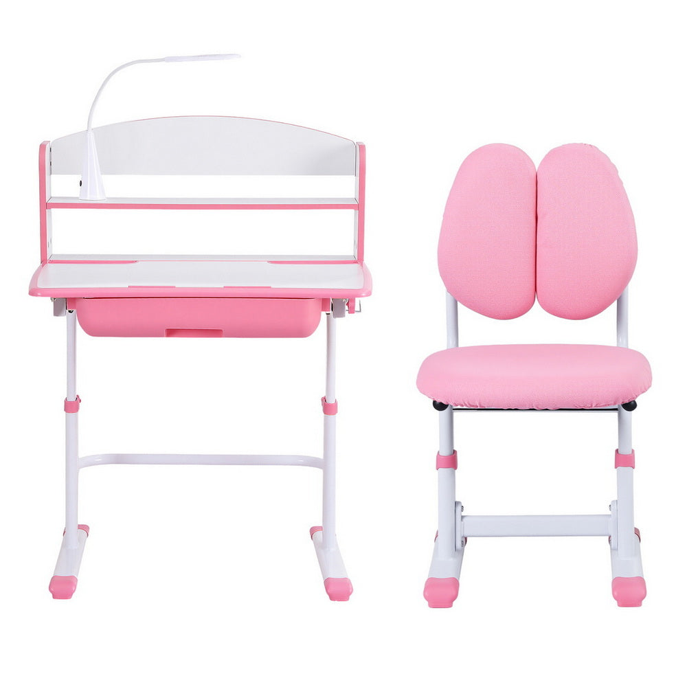 Keezi Adjustable Kids Study Desk and Chair Set with LED Lamp – Pink