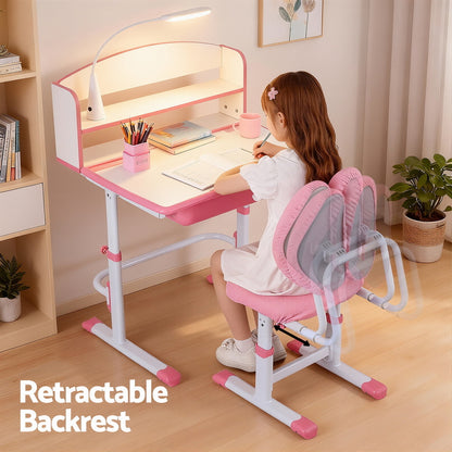 Keezi Adjustable Kids Study Desk and Chair Set with LED Lamp – Pink