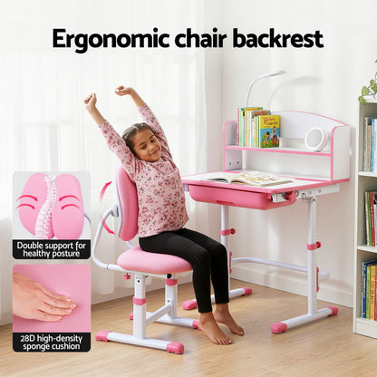 Keezi Adjustable Kids Study Desk and Chair Set with LED Lamp – Pink