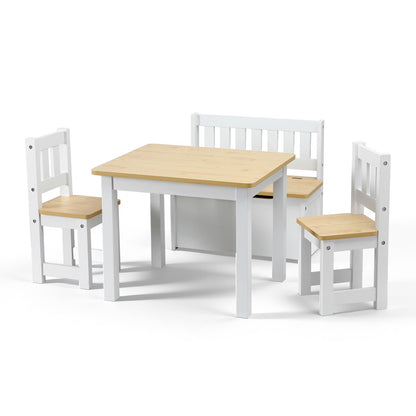 Keezi 2-in-1 Kids Activity Table and Chair Set with Storage Bench – Natural 4 PCS