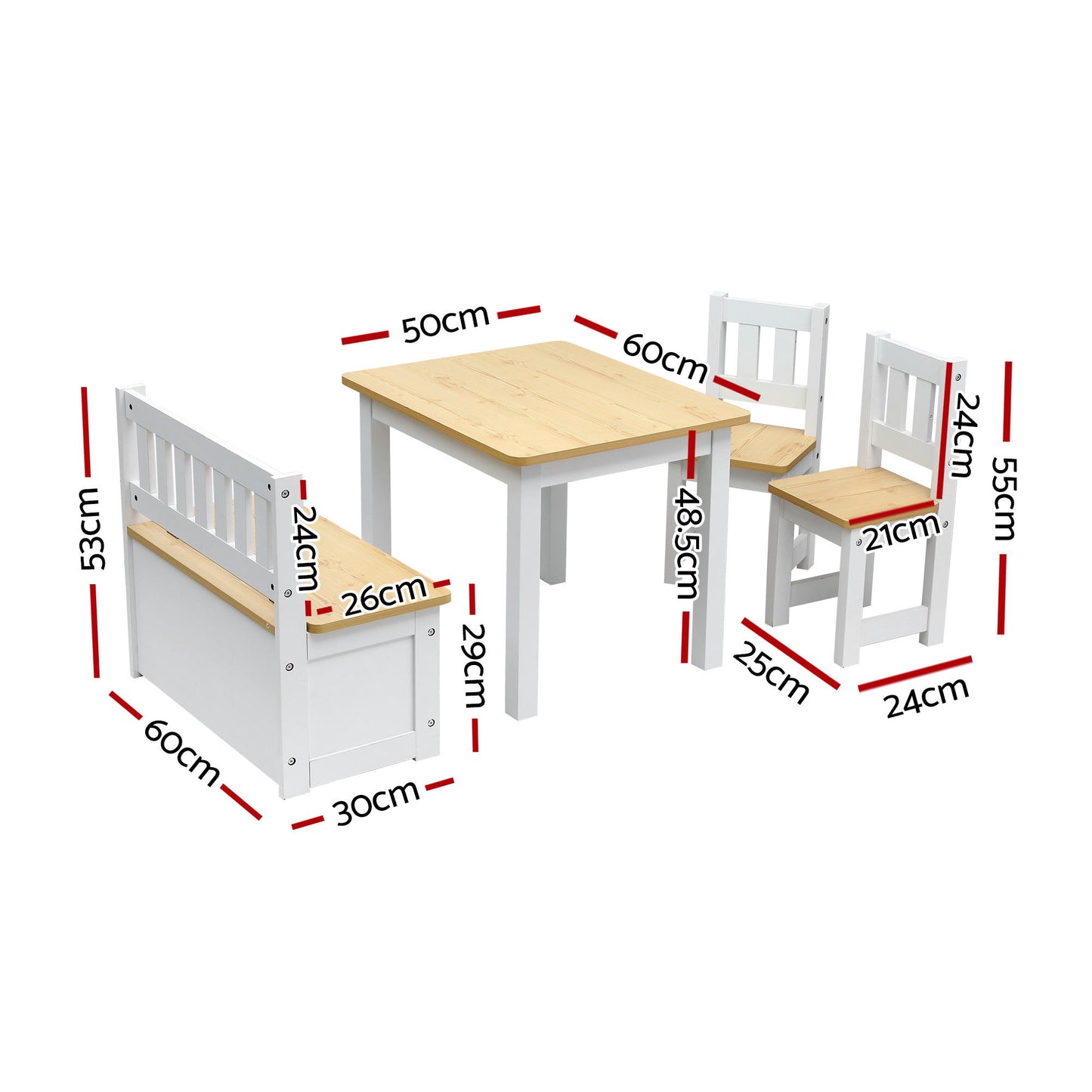 Keezi 2-in-1 Kids Activity Table and Chair Set with Storage Bench – Natural 4 PCS