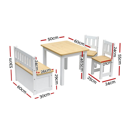 Keezi 2-in-1 Kids Activity Table and Chair Set with Storage Bench – Natural 4 PCS