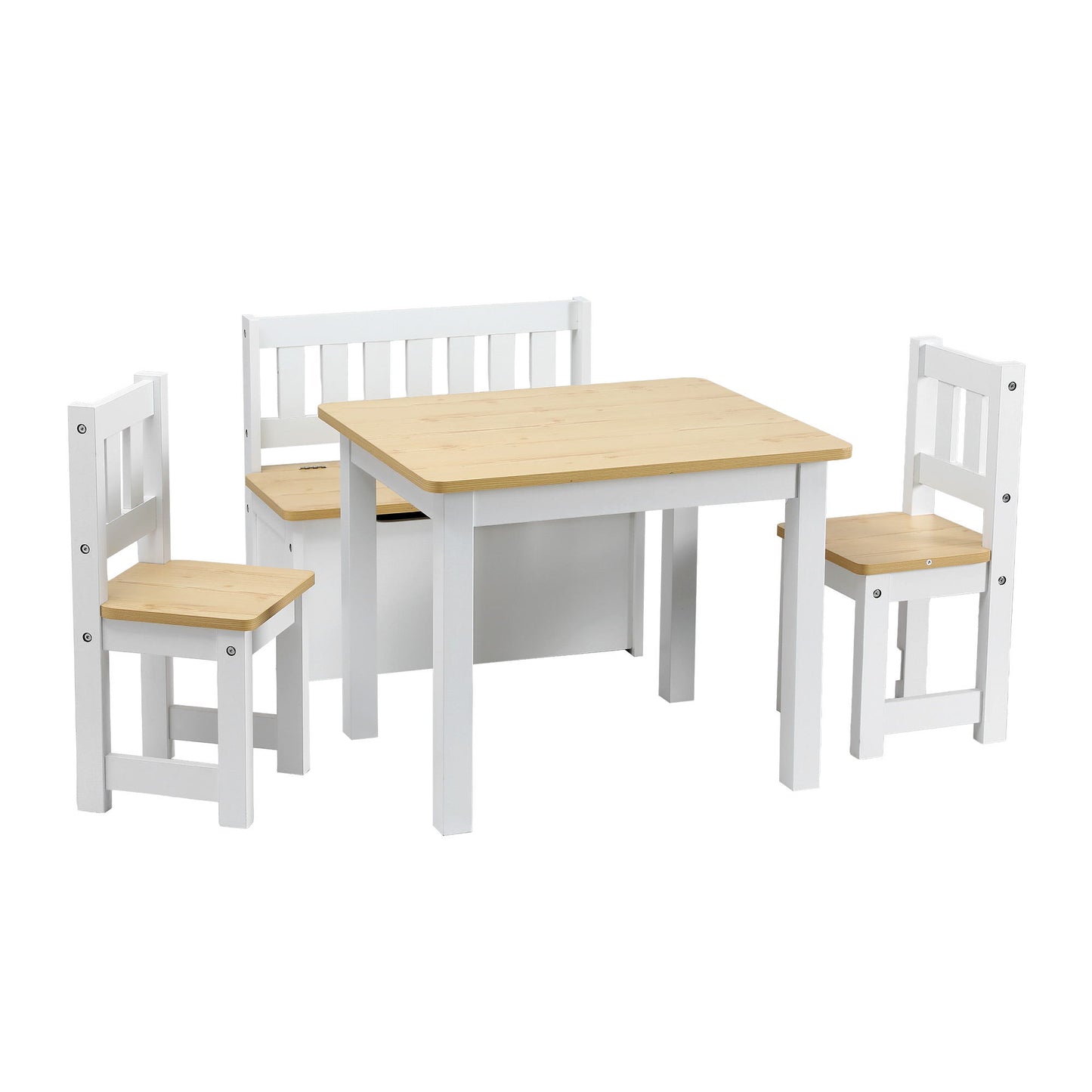 Keezi 2-in-1 Kids Activity Table and Chair Set with Storage Bench – Natural 4 PCS