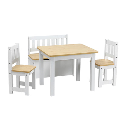 Keezi 2-in-1 Kids Activity Table and Chair Set with Storage Bench – Natural 4 PCS