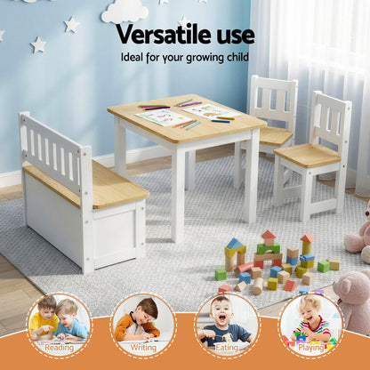 Keezi 2-in-1 Kids Activity Table and Chair Set with Storage Bench – Natural 4 PCS