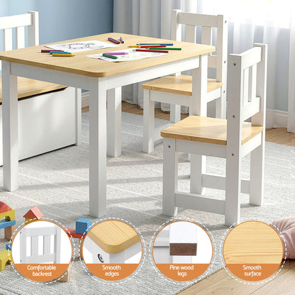 Keezi 2-in-1 Kids Activity Table and Chair Set with Storage Bench – Natural 4 PCS